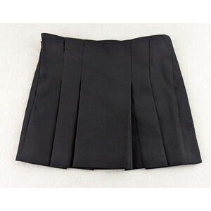 BLVCK Paris sz XS Mini Skirt black pleated front side zipper no belt R6